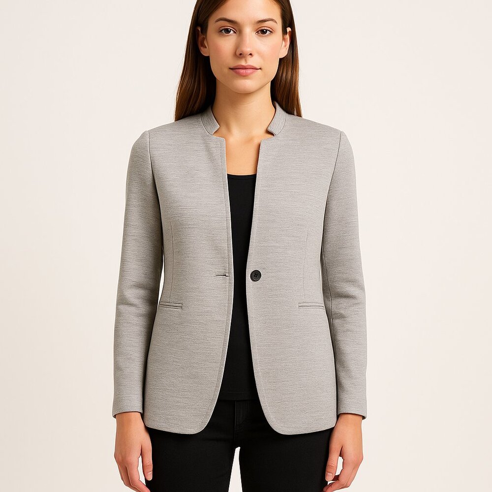 Banana Republic Heathered Gray Collarless Blazer (Medium)